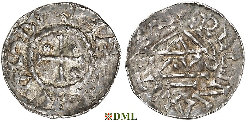 Денарий, Германия, Бавария, Heinrich I (948-955), м.д. Regensburg, монетарий V•VO, Hahn 1976, 10m3