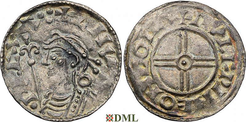 Денарий, Англия, Cnut  (1016-1035), м.д. Colchester, монетарий Wulfwine, North 790