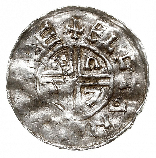 Денарий, Англия, Æthelred II (978-1016), м.д. Exeter, монетарий Ælfstan, North 770