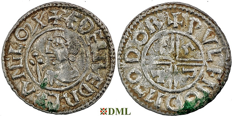 Денарий, Англия, Æthelred II (978-1016), м.д. Dorchester, монетарий Wulfnoth, North 770