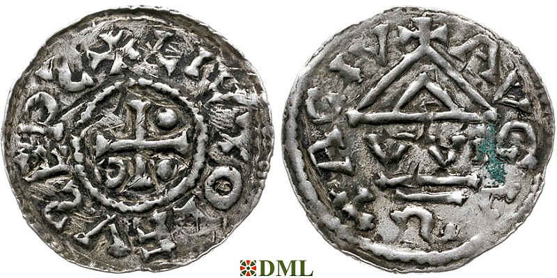 Денарий, Германия, Швабия, Liutolf (989-995), м.д. Augsburg, монетарий WI, Hahn 1976, 138a1.24