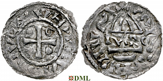 Денарий, Германия, Бавария, Heinrich II (955-995), м.д. Regensburg, монетарий MΛO, Hahn 1976, 22f1.4