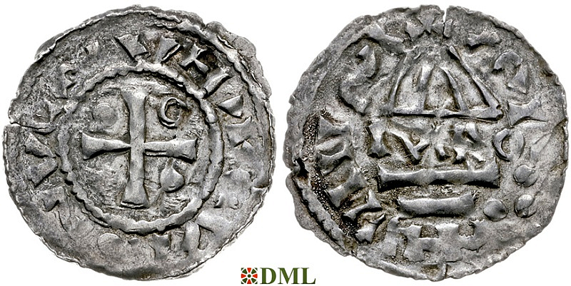 Денарий, Германия, Бавария, Heinrich II (955-995), м.д. Regensburg, монетарий MΛO, Hahn 1976, 22f1.4