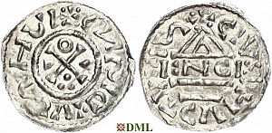 Денарий, Германия, Бавария, Heinrich II (1002-1024), м.д. Regensburg, монетарий ENCI, Hahn 1976, 27d1