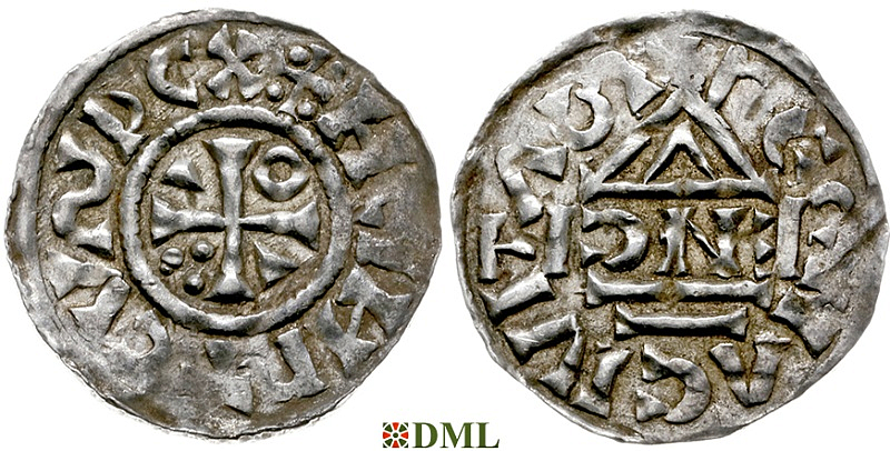 Денарий, Германия, Бавария, Heinrich II (1002-1024), м.д. Regensburg, монетарий IƆNƎ, Hahn 1976, 27d2.1