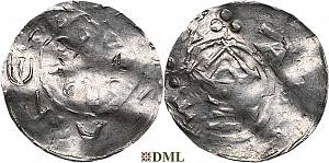 Денарий, Германия, Саксония, Otto III (983-1002), м.д. Goslar, type OAP