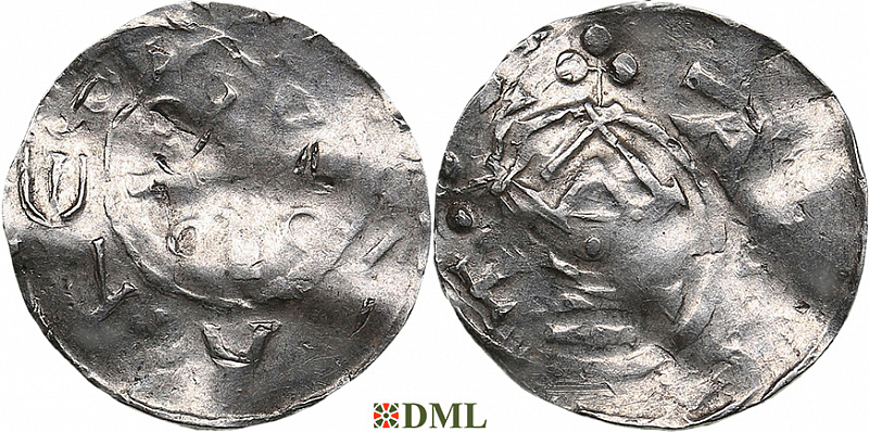 Денарий, Германия, Саксония, Otto III (983-1002), м.д. Goslar, type OAP