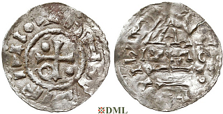 Денарий, Германия, Бавария, Hg. Heinrich II (985-995), м.д. Regensburg, монетарий MAO, Hahn 1976, 22f1.5