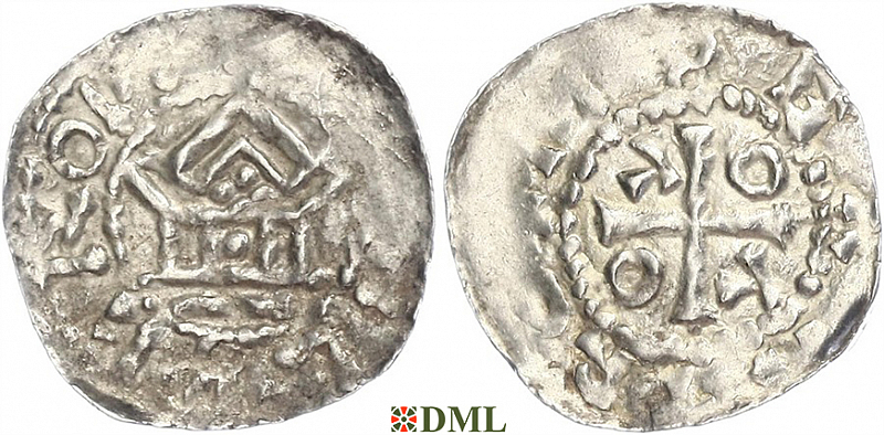 Денарий, Германия, Верхняя Лотарингия, Adalbero II (984-1005), м.д. Metz, Dbg. 11