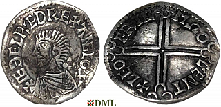 Денарий, Англия, Æthelred II (978-1016), м.д. Canterbury, монетарий Leofric,North 774