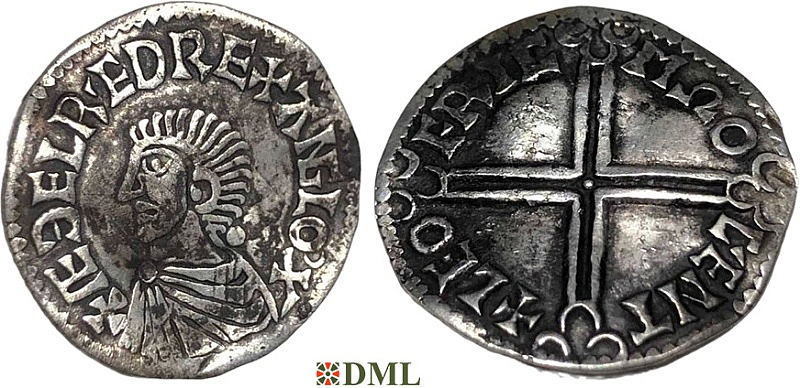 Денарий, Англия, Æthelred II (978-1016), м.д. Canterbury, монетарий Leofric,North 774