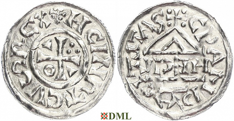 Денарий, Германия, Бавария, Heinrich II (1002-1024), м.д. Cham, монетарий HECIL, Hahn 1976, 80a1