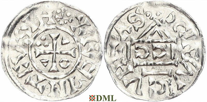 Денарий, Германия, Бавария, Heinrich II (1002-1024), м.д. Regensburg, монетарий ICCI., Hahn 1976, 27h2