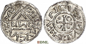 Денарий, Германия, Бавария, Heinrich IV (995-1002), м.д. Regensburg, монетарий ENC, Hahn 1976, 25c2