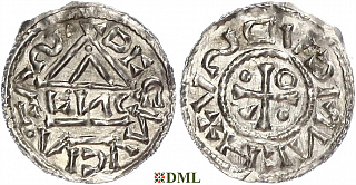 Денарий, Германия, Бавария, Heinrich IV (995-1002), м.д. Regensburg, монетарий ENC, Hahn 1976, 25c2