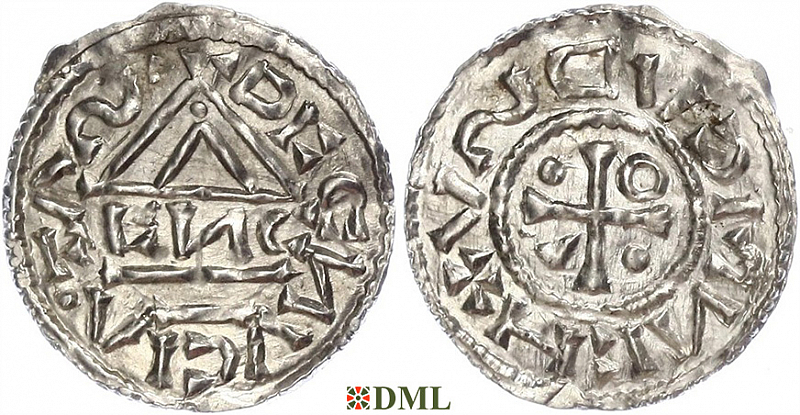 Денарий, Германия, Бавария, Heinrich IV (995-1002), м.д. Regensburg, монетарий ENC, Hahn 1976, 25c2