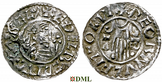 Денарий, Англия, Æthelred II (978-1016), м.д. London, монетарий Beornwulf, North 768