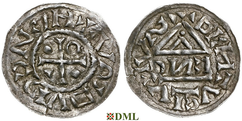 Денарий, Германия, Бавария, Heinrich IV (995-1002), м.д. Regensburg, монетарий EИC, Hahn 1976, 25c7.1