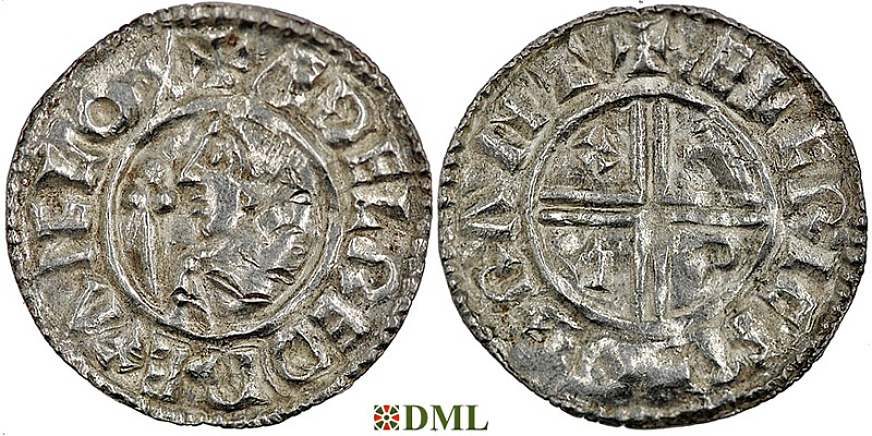 Денарий, Англия, Æthelred II (978-1016), м.д. Cambridge, монетарий Ælfric, North 770