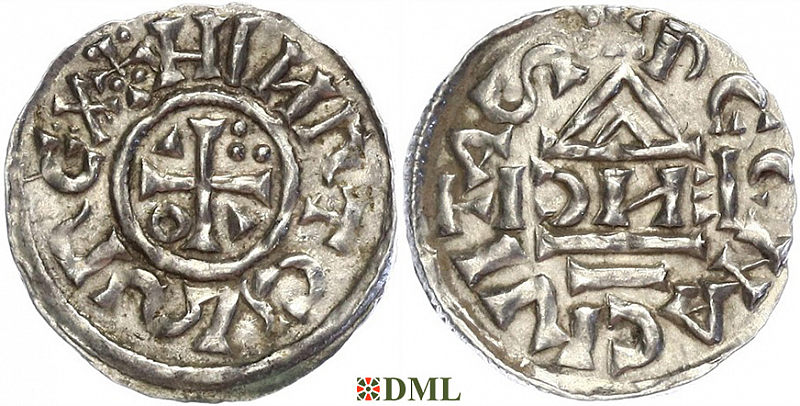 Денарий, Германия, Бавария, Heinrich II (1002-1024), м.д. Regensburg, монетарий ENCI, Hahn 1976, 27d2