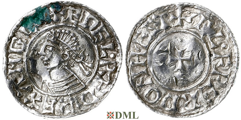 Денарий, Англия, Æthelred II (978-1016), м.д. Hastings, монетарий Ælfward, North 777