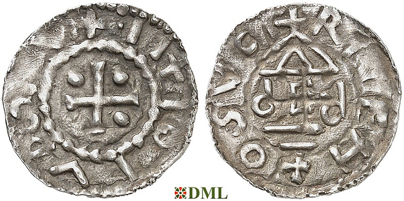 Денарий, Германия, Бавария, Heinrich I (948-955), м.д. Nabburg, монетарий PER, Hahn 1976, 65a3.D