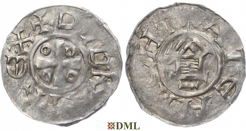 Денарий, Германия, Саксония, Otto III (983-1002), м.д. Goslar, type OAP