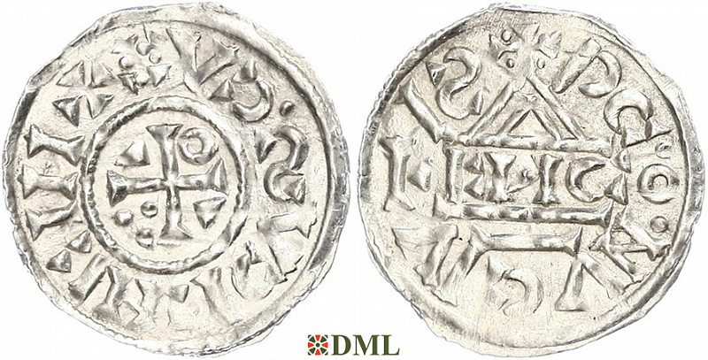 Денарий, Германия, Бавария, Heinrich II (1002-1024), м.д. Regensburg, монетарий EИCO, Hahn 1976, 27d9