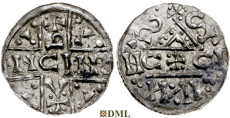 Денарий, Германия, Бавария, Heinrich V (1018-1023), м.д. Salzburg, монетарий C✠C , Hahn 1976, 99c5.A