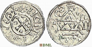 Денарий, Германия, Бавария, Heinrich II (1002-1024), м.д. Regensburg, монетарий OWNI, Hahn 1976, 27j2