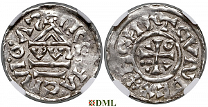 Денарий, Германия, Бавария, Heinrich II (1002-1024), м.д. Regensburg, монетарий OWИ, Hahn 1976, 27j1.1