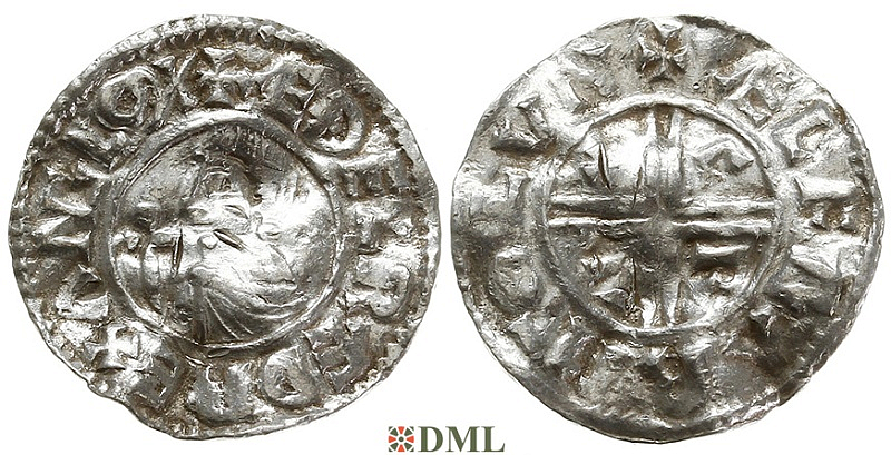Денарий, Англия, Æthelred II (978-1016), м.д. London, монетарий Ælfgar, North 770