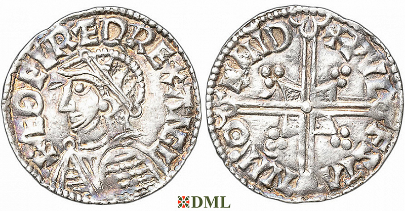 Денарий, Англия, Æthelred II (978-1016), м.д. London, монетарий Pulfstan, North 775