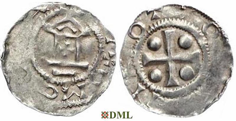 Денарий, Германия, Франкония, Otto III (983–1002), м.д. Mainz, Dbg. 778/779