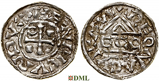 Денарий, Германия, Бавария, Heinrich II (985-995), м.д. Regensburg, монетарий ECCO, Hahn 1976, 22b2.2