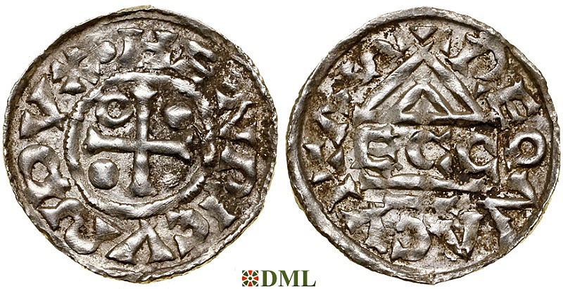 Денарий, Германия, Бавария, Heinrich II (985-995), м.д. Regensburg, монетарий ECCO, Hahn 1976, 22b2.2