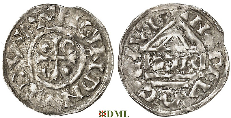 Денарий, Германия, Бавария, Heinrich IV (995-1002), м.д. Nabburg, монетарий DICCI, Hahn 1976, 73a1