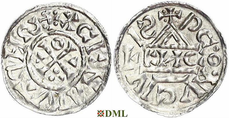 Денарий, Германия, Бавария, Heinrich II (1002-1024), м.д. Regensburg, монетарий EИCO, Hahn 1976, 27d9