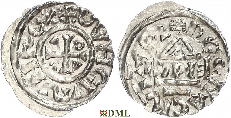 Денарий, Германия, Бавария, Heinrich II (1002-1024), м.д. Regensburg, монетарий EИCI, Hahn 1976, 27d4
