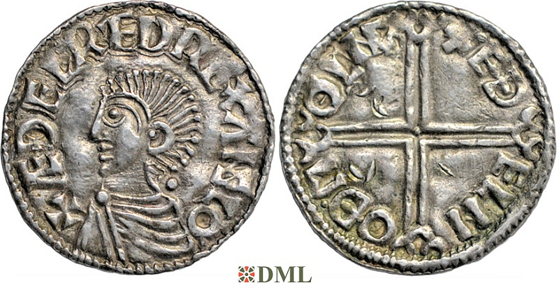 Денарий, Англия, Æthelred II (978-1016), м.д. Lincoln, монетарий Edelnoth, North 774