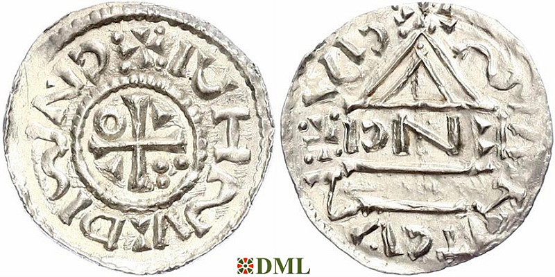 Денарий, Германия, Бавария, Heinrich II (1002-1024), м.д. Regensburg, монетарий ENCI, Hahn 1976, 27d3