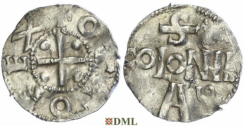 Денарий, Германия, Нижняя Лотарингия, Otto III (983-1002), м.д. Koln, Dbg. 331