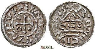 Денарий, Германия, Бавария, Heinrich II (985-995), м.д. Regensburg, монетарий ECCO, Hahn 1976, 22b2