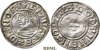 Денарий, Дания, Knut (1018-1035), м.д. Lund, монетарий Dorel