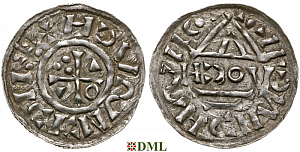 Денарий, Германия, Бавария, Heinrich II (1002-1024), м.д. Regensburg, монетарий HƆOV, Hahn 1976, 27i1.5