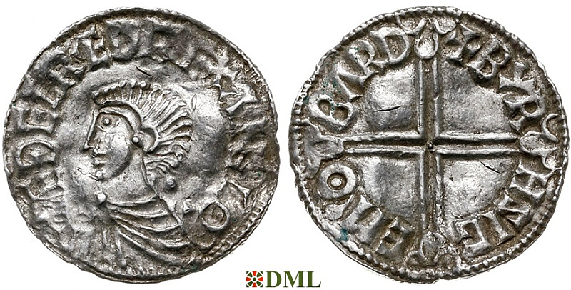Денарий, Англия, Æthelred II (978-1016), м.д. Barnstaple, монетарий Birhsige, North 774