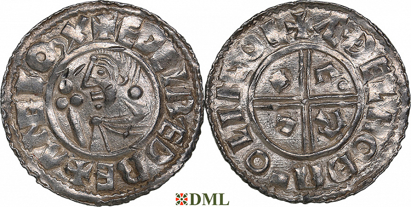 Денарий, Англия, Æthelred II (978-1016), м.д. Lincoln, монетарий Æthelnoth, North 770