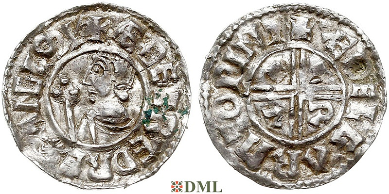 Денарий, Англия, Æthelred II (978-1016), м.д. Winchester, монетарий Æthelgar, North 770