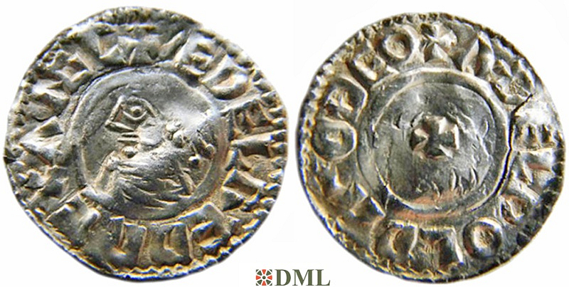 Денарий, Англия, Æthelred II (978-1016), м.д. Thetford, монетарий Æthelweald, North 777