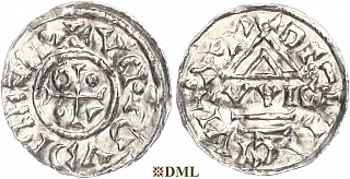 Денарий, Германия, Бавария, Heinrich IV (995-1002), м.д. Regensburg, монетарий WIC, Hahn 1976, 25e3